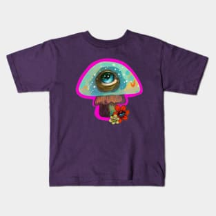 Colorful Pop Surrealism Mushroom with Big Eye Illustration Kids T-Shirt